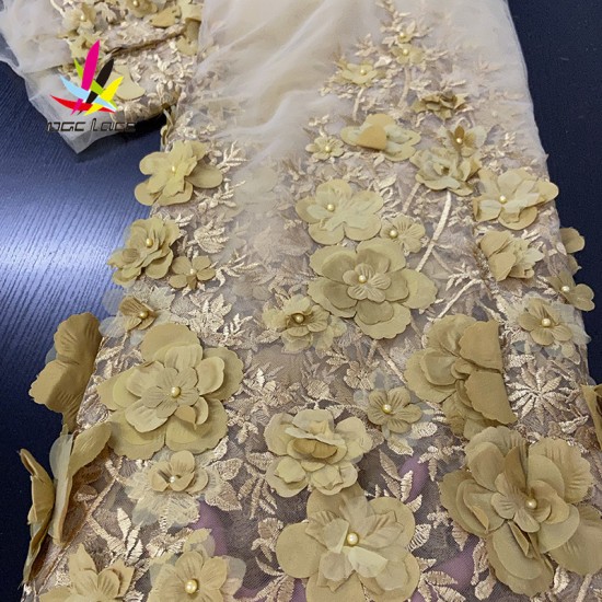 3D Flower Lace Fabric with Beads Embroidery Pink Color Elegant French Nigerian Latest Design Style High Quality 3D Flower Lace Fabric with Beads Embroidery Pink Color Elegant French Nigerian Latest Design Style High Quality