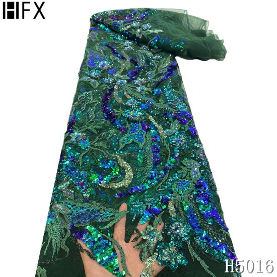 HFX Latest African Lace Fabrics 2021 Party Nigerian Sequin Tull Lace Fabric With Sequins French Mesh Lace Fabric For Dress HFX Latest African Lace Fabrics 2021 Party Nigerian Sequin Tull Lace Fabric With Sequins French Mesh Lace Fabric For Dress