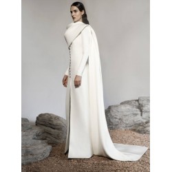 2021 Arabic Evening Gowns with Wrap Floor Length Women Sheath Prom Dresses Long Sleeves Custom Made Formal Celebrity Dress