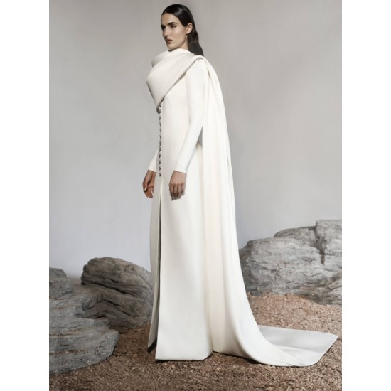 2021 Arabic Evening Gowns with Wrap Floor Length Women Sheath Prom Dresses Long Sleeves Custom Made Formal Celebrity Dress 2021 Arabic Evening Gowns with Wrap Floor Length Women Sheath Prom Dresses Long Sleeves Custom Made Formal Celebrity Dress