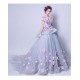 2021 New Dream Blue Gray Flower Quinceanera Dresses Long Tail Ball Gown Prom Dress Short Sleeve Applique 2021 New Dream Blue Gray Flower Quinceanera Dresses Long Tail Ball Gown Prom Dress Short Sleeve Applique