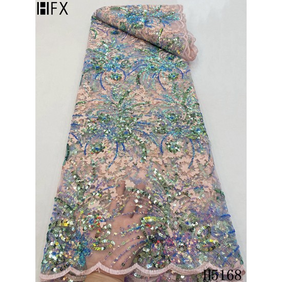 HFX Latest African Embroidery Tulle Lace Fabric 2021 High Quality French Lace Luxury Sequins Mesh Fabric For Wedding Dress HFX Latest African Embroidery Tulle Lace Fabric 2021 High Quality French Lace Luxury Sequins Mesh Fabric For Wedding Dress