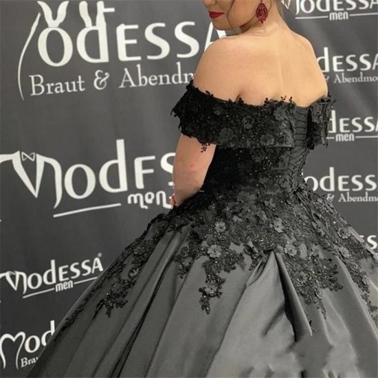Gothic Black Wedding Dresses Ball Gown Off the Shoulder Short Sleeve Beading Lace Corset Back Vestidos de Novia Bridal Gowns Gothic Black Wedding Dresses Ball Gown Off the Shoulder Short Sleeve Beading Lace Corset Back Vestidos de Novia Bridal Gowns