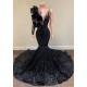 2021 Elegant Mermaid Evening Dresses Long Sleeve Black Sequin Applique Sexy Sheer Neck Gala Prom Party Gown Robe de mariée 2021 Elegant Mermaid Evening Dresses Long Sleeve Black Sequin Applique Sexy Sheer Neck Gala Prom Party Gown Robe de mariée