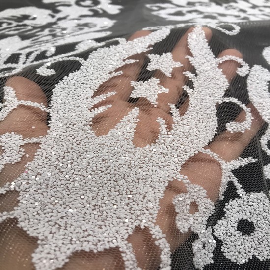 Fashion Retro Hollow Out Mesh Tulle African Net Lace French Sequin Fabric 5 Yards for Sewing White Party Dress Fashion Retro Hollow Out Mesh Tulle African Net Lace French Sequin Fabric 5 Yards for Sewing White Party Dress