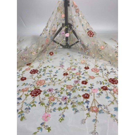 fashionable tulle embroidery french net lace fabric Cyndi-61.6820 with beads for party dress fashionable tulle embroidery french net lace fabric Cyndi-61.6820 with beads for party dress