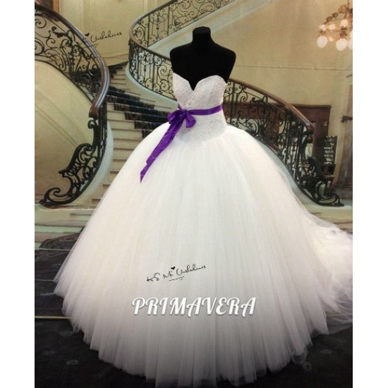 Imported China Cheap Wedding Dress Purple Sash Plus Size Wedding Gowns Lace Puffy Floor Length Bride Dresses Vestido Branco Imported China Cheap Wedding Dress Purple Sash Plus Size Wedding Gowns Lace Puffy Floor Length Bride Dresses Vestido Branco