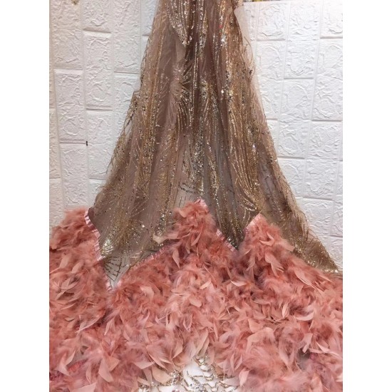 (5yards/pc) High quality green sequins French net lace fabric with feathers luxury African party tulle lace FXZ027 (5yards/pc) High quality green sequins French net lace fabric with feathers luxury African party tulle lace FXZ027