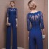 Royal Blue 2021 Plus Size Mother Of Bride Pant Suit 3/4 Lace Sleeve Mother Jumpsuit Chiffon Cocktail Party Evening Dresses