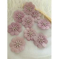 100 pcs  Purple 3d Florals Motif Applique Heavy Bead Organza Lace Applique With Rhinestone