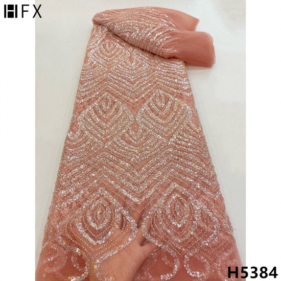 HFX Royal Blue Luxury Beaded Sequin Lace Fabric 2021 Embroidered Nigerian French Tulle Lace Fabric With Sequins Wedding F5384 HFX Royal Blue Luxury Beaded Sequin Lace Fabric 2021 Embroidered Nigerian French Tulle Lace Fabric With Sequins Wedding F5384