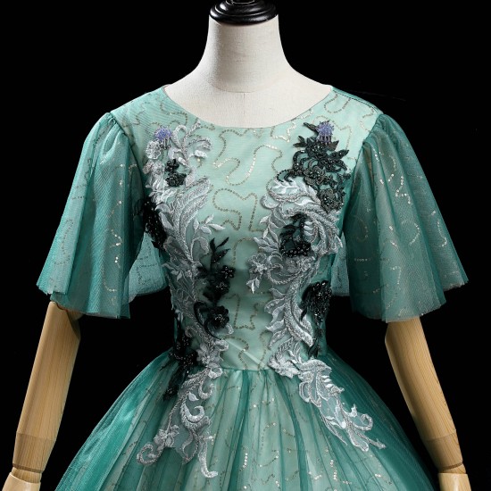 Green Quinceanera Dress 2021 Short Bat Sleeve Party Dress Luxury Lace Ball Gown Vintage Homecoming Dresses Vestidos Green Quinceanera Dress 2021 Short Bat Sleeve Party Dress Luxury Lace Ball Gown Vintage Homecoming Dresses Vestidos