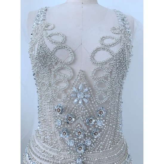 Super Large Silver Luxury Rhinestone Bodice Crystal Applique Heavy Bead Handmade Bodice Patch Haute Couture Prom Bridal Super Large Silver Luxury Rhinestone Bodice Crystal Applique Heavy Bead Handmade Bodice Patch Haute Couture Prom Bridal