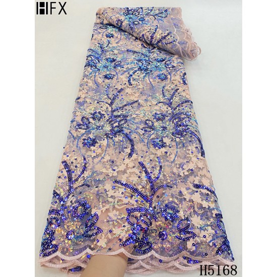 HFX Latest African Embroidery Tulle Lace Fabric 2021 High Quality French Lace Luxury Sequins Mesh Fabric For Wedding Dress HFX Latest African Embroidery Tulle Lace Fabric 2021 High Quality French Lace Luxury Sequins Mesh Fabric For Wedding Dress
