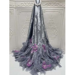 Grey Purple Pink Gold Blue Wine Red Lace Fabric with Chiffon lace African Satin Fabric Silk Material For Women Dress 5 yards