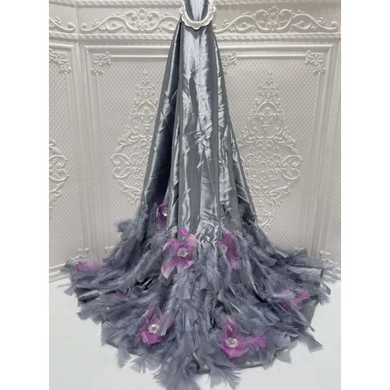 Grey Purple Pink Gold Blue Wine Red Lace Fabric with Chiffon lace African Satin Fabric Silk Material For Women Dress 5 yards