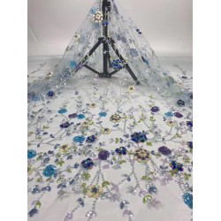 fashionable tulle embroidery french net lace fabric Cyndi-61.6820 with beads for party dress