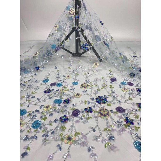fashionable tulle embroidery french net lace fabric Cyndi-61.6820 with beads for party dress fashionable tulle embroidery french net lace fabric Cyndi-61.6820 with beads for party dress