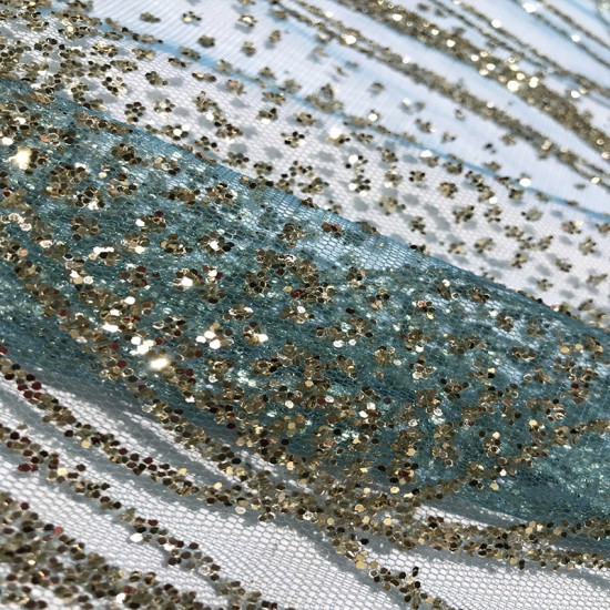 Fashion Ice Blue Gorgeous Shining Gold Glitter Sequence Mesh Sequin Lace Fabric for Evening Dress Swiss Voile Net Laces Fashion Ice Blue Gorgeous Shining Gold Glitter Sequence Mesh Sequin Lace Fabric for Evening Dress Swiss Voile Net Laces