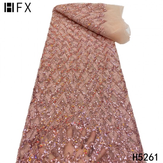 HFX Luxury African Sequins Lace Fabrics 2021 High Quality Embroidered French Tulle Lace Fabrics For Wedding Party Dress HFX Luxury African Sequins Lace Fabrics 2021 High Quality Embroidered French Tulle Lace Fabrics For Wedding Party Dress