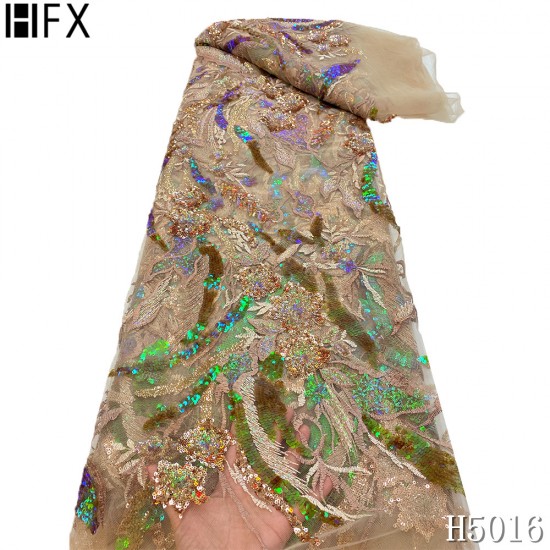 HFX Latest African Lace Fabrics 2021 Party Nigerian Sequin Tull Lace Fabric With Sequins French Mesh Lace Fabric For Dress HFX Latest African Lace Fabrics 2021 Party Nigerian Sequin Tull Lace Fabric With Sequins French Mesh Lace Fabric For Dress