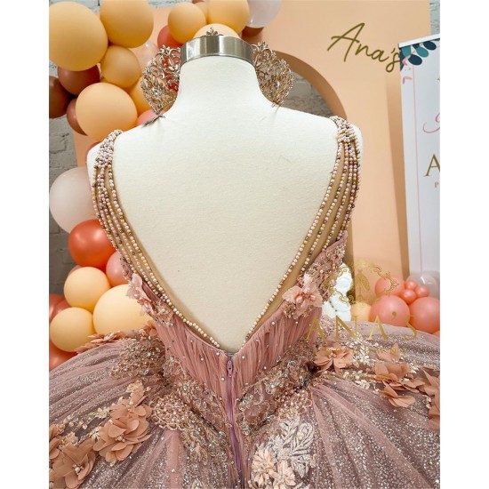 Coffee Beaded Quinceanera Dresses Sexy Spaghetti Neck Appliqued 3D Floral Sweet 16 Princess Ball Gown Pageant Gowns vestido Coffee Beaded Quinceanera Dresses Sexy Spaghetti Neck Appliqued 3D Floral Sweet 16 Princess Ball Gown Pageant Gowns vestido