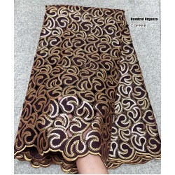 5 yards Soft coffee Handcut African Organza lace Fabric with sequins Nigerian Ghana occasional sewing wear high quality