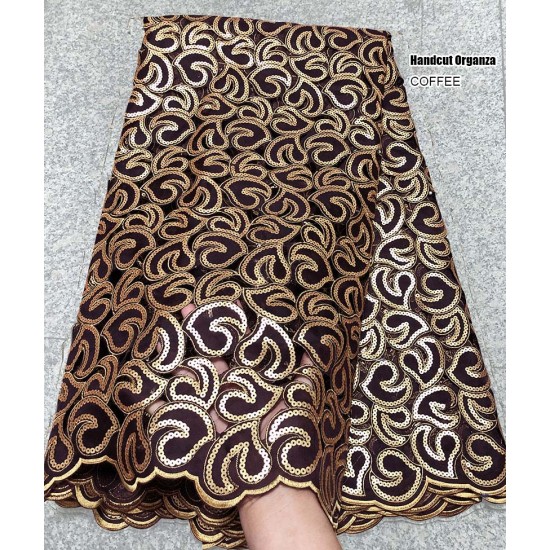 5 yards Soft coffee Handcut African Organza lace Fabric with sequins Nigerian Ghana occasional sewing wear high quality 5 yards Soft coffee Handcut African Organza lace Fabric with sequins Nigerian Ghana occasional sewing wear high quality