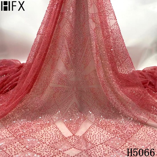 HFX New high quality beads+ sequin embroidery lace fabric navy African beaded fabric lace for wedding dress evening dress HFX New high quality beads+ sequin embroidery lace fabric navy African beaded fabric lace for wedding dress evening dress