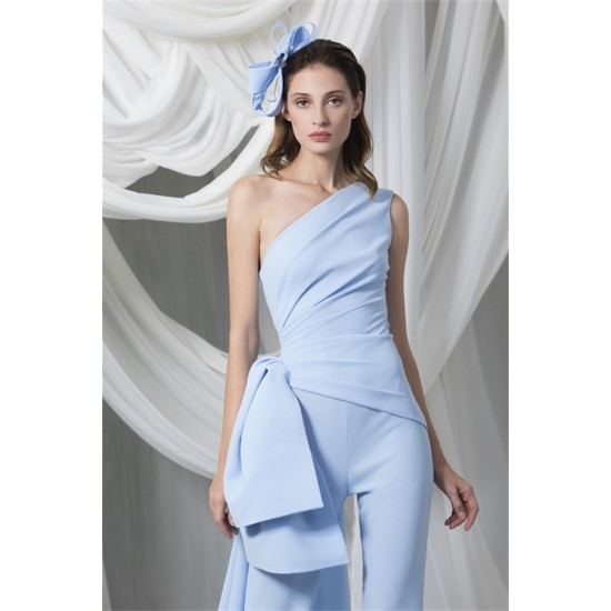 Sky Blue Prom Jumpsuit with Long Train One Shoulder Elegant Evening Dresses Ruffles Customize Vestidos Formal Robe De Soirée Sky Blue Prom Jumpsuit with Long Train One Shoulder Elegant Evening Dresses Ruffles Customize Vestidos Formal Robe De Soirée