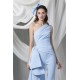 Sky Blue Prom Jumpsuit with Long Train One Shoulder Elegant Evening Dresses Ruffles Customize Vestidos Formal Robe De Soirée Sky Blue Prom Jumpsuit with Long Train One Shoulder Elegant Evening Dresses Ruffles Customize Vestidos Formal Robe De Soirée
