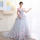 2021 New Dream Blue Gray Flower Quinceanera Dresses Long Tail Ball Gown Prom Dress Short Sleeve Applique 2021 New Dream Blue Gray Flower Quinceanera Dresses Long Tail Ball Gown Prom Dress Short Sleeve Applique