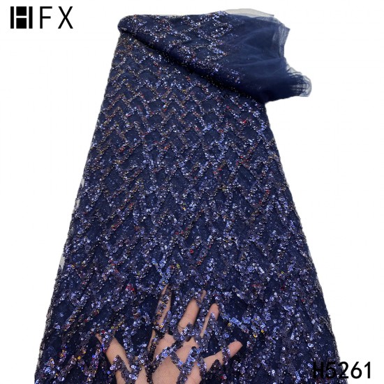 HFX Luxury African Sequins Lace Fabrics 2021 High Quality Embroidered French Tulle Lace Fabrics For Wedding Party Dress HFX Luxury African Sequins Lace Fabrics 2021 High Quality Embroidered French Tulle Lace Fabrics For Wedding Party Dress