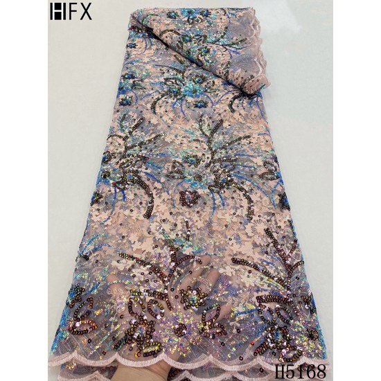 HFX Latest African Embroidery Tulle Lace Fabric 2021 High Quality French Lace Luxury Sequins Mesh Fabric For Wedding Dress HFX Latest African Embroidery Tulle Lace Fabric 2021 High Quality French Lace Luxury Sequins Mesh Fabric For Wedding Dress