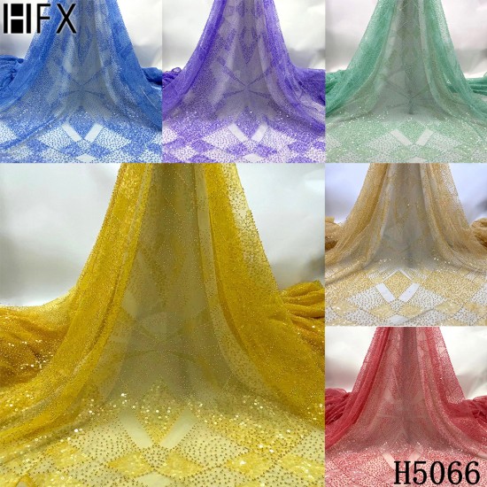 HFX New high quality beads+ sequin embroidery lace fabric navy African beaded fabric lace for wedding dress evening dress HFX New high quality beads+ sequin embroidery lace fabric navy African beaded fabric lace for wedding dress evening dress