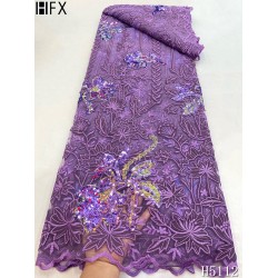 HFX Latest Sequins Lace Fabrics 2021 Nigerian White Lace Fabric Embroidered French Tulle Lace Fabric For Wedding Dresses