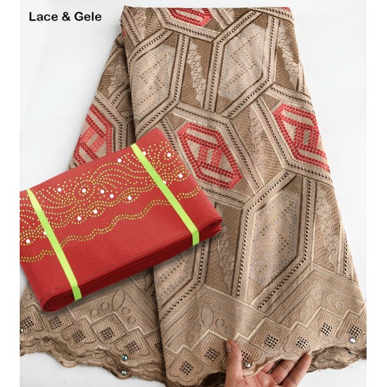 Geometric patterns embroidery African Swiss Voile lace fabric cotton 100% matching Aso Oke gele Headtie sold together Geometric patterns embroidery African Swiss Voile lace fabric cotton 100% matching Aso Oke gele Headtie sold together
