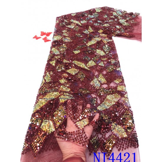 African Sequins Lace Fabrics Luxury Lace French Mesh Tulle Lace Fabric Nigerian Net Lace Fabrics for Wedding Party NI4421 African Sequins Lace Fabrics Luxury Lace French Mesh Tulle Lace Fabric Nigerian Net Lace Fabrics for Wedding Party NI4421