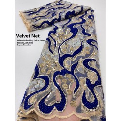 XIYA Nigerian Lace Fabric 2021 Latest High Quality RED Velvet Lace Fabric Embroidered Tulle African Sequins Lace 4069B