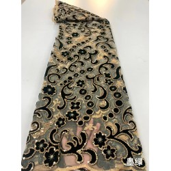 Emerald Green Hot Sale African French Net Velvet Sequins Lace Fabric High Quality Mesh Tulle Embroidery Sequence Materials