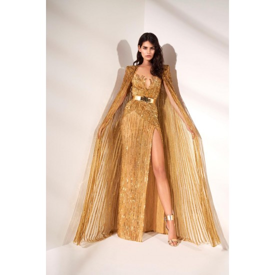 Luxury Gold Evening Dress with Wrap 2020 Beading Sequins Mermaid Prom Party Gowns High Split Custom Made Robe De Soirée Luxury Gold Evening Dress with Wrap 2020 Beading Sequins Mermaid Prom Party Gowns High Split Custom Made Robe De Soirée