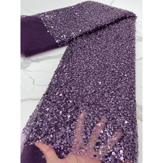 XIYA French 3d beads Lace Fabric 2021 High Quality Embroidery African Net Laces Nigerian Tulle Fabrics In Purple 4168B XIYA French 3d beads Lace Fabric 2021 High Quality Embroidery African Net Laces Nigerian Tulle Fabrics In Purple 4168B