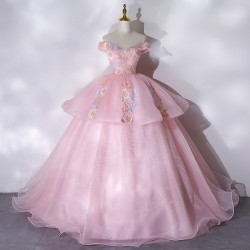 Pink Quinceanera Dresses 2021 Party Dress Off The Shoulder Luxury Lace Prom Dress Classic Ball Gown Customize Vestidos