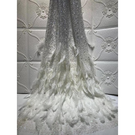 French net Lace with glued gilliter with feather African Tulle embroidered Lace shining glued gilitter for nice dress French net Lace with glued gilliter with feather African Tulle embroidered Lace shining glued gilitter for nice dress
