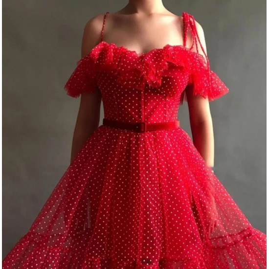 Evening Dresses With Dot Off The Shoulder A Line Simple Fairy Prom Dress Party Wear Custom Made Formal Gowns Robe De Soiree Evening Dresses With Dot Off The Shoulder A Line Simple Fairy Prom Dress Party Wear Custom Made Formal Gowns Robe De Soiree