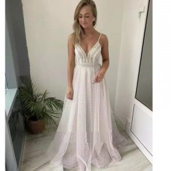 Princess Wedding Dress Bohemian Rustic Boho Civil Sweep Train Bridal Gown Sleeveless Spaghetti Strap Beach Elegant For Women