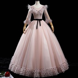 Long Sleeve Quinceanera Dress 2021 Luxury Pink Polka Dots And Feathers Party Dress Sweet Ball Gown Plus Customize Vestidos
