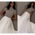 New Arrival High Neck White Evening Dresses Long Dubai Arabic Prom Gowns Silver Beading Formal Dress Party robe de soiree