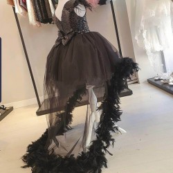 Elegant Kids Dresses for Girls Flower Glitter Sequined Feather Edge Party Dress Girl Evening Clothes