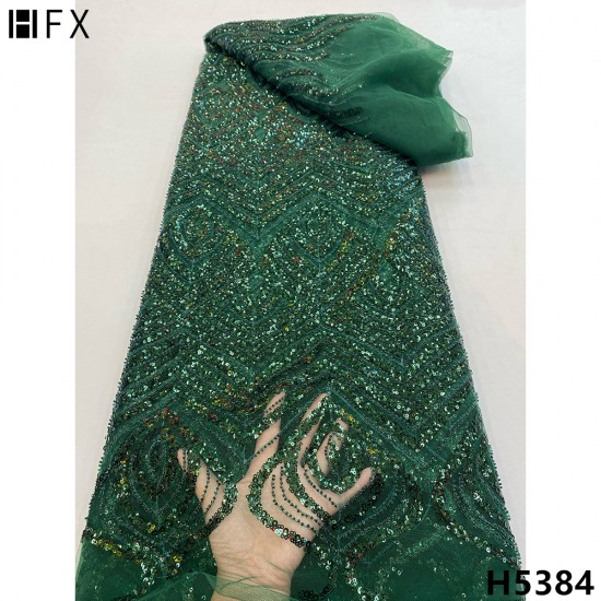 HFX Royal Blue Luxury Beaded Sequin Lace Fabric 2021 Embroidered Nigerian French Tulle Lace Fabric With Sequins Wedding F5384 HFX Royal Blue Luxury Beaded Sequin Lace Fabric 2021 Embroidered Nigerian French Tulle Lace Fabric With Sequins Wedding F5384